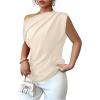 imageSOLY HUX Womens Blouse Ruched Off The Shoulder Short Sleeve Asymmetric Neck Summer TopsSolid Apricot