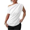 imageSOLY HUX Womens Blouse Ruched Off The Shoulder Short Sleeve Asymmetric Neck Summer TopsSolid White
