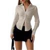 imageSOLY HUX Womens Button Down Ruched Blouse Long Sleeve Shirts Slim Fit Aesthetic TopsSolid Apricot