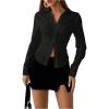 imageSOLY HUX Womens Button Down Ruched Blouse Long Sleeve Shirts Slim Fit Aesthetic TopsSolid Black