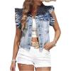 imageSOLY HUX Womens Denim Jacket Ruffle Cap Sleeve Button Down Trendy Crop Jean Jackets CoatPure Blue