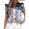 imageSOLY HUX Womens Denim Jacket Ruffle Cap Sleeve Button Down Trendy Crop Jean Jackets CoatSolid Blue