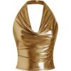imageSOLY HUX Womens Halter Crop Tops Y2k Metallic Cowl Neck Open Back Concert Going Out Top StreetwearPure Gold
