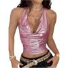 imageSOLY HUX Womens Halter Crop Tops Y2k Metallic Cowl Neck Open Back Concert Going Out Top StreetwearPure Pink