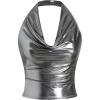 imageSOLY HUX Womens Halter Crop Tops Y2k Metallic Cowl Neck Open Back Concert Going Out Top StreetwearPure Silver