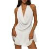 imageSOLY HUX Womens Halter Mini Dress Deep V Neck Draped Ruffle Hem Backless Sleeveless Party DressesPlain White