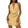imageSOLY HUX Womens Halter Mini Dress Deep V Neck Draped Ruffle Hem Backless Sleeveless Party DressesSolid Yellow