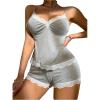 imageSOLY HUX Womens Lace Pajama Set V Neck Cami Tops and Shorts Sleepwear LoungewearPlain Light Grey