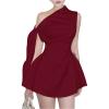 imageSOLY HUX Womens Mini Dress Off The Shoulder Sleeveless Tie Shoulder A Line Flared Party DressesPlain Burgundy
