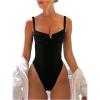 imageSOLY HUX Womens One Piece Bathing Suits High Cut Swimwear Push Up Bathing Suits Beach Vacation ClothesSolid Black