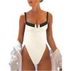 imageSOLY HUX Womens One Piece Bathing Suits High Cut Swimwear Push Up Bathing Suits Beach Vacation ClothesWhite Multi