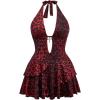 imageSOLY HUX Womens Plus Size Leopard Print Halter Dress Y2k Gothic Deep V Cheetah Tie Backless Layered Ruffle Mini DressesBurgundy Leopard