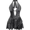 imageSOLY HUX Womens Plus Size Leopard Print Halter Dress Y2k Gothic Deep V Cheetah Tie Backless Layered Ruffle Mini DressesGrey Leopard