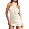 imageSOLY HUX Womens Satin Halter Dress Tie Backless Criss Cross Mini Cocktail Party DressesPlain Beige