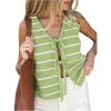 imageSOLY HUX Womens Sleeveless Striped Sweater Vest V Neck Tie Bow Crochet Knit Tank Tops Casual Loose CardiganLight Green Striped