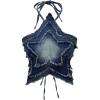 imageSOLY HUX Womens Star Halter Tops Tie Backless Y2k Distressed Denim Cami Crop TopsSolid Blue