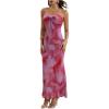 imageSOLY HUX Womens Summer Floral Tube Dress Twist Front Strapless Vacation Beach Dresses Maxi DressHot Pink