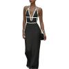 imageSOLY HUX Womens Tie Backless Maxi Halter Dress Deep V Neck Sleeveless Knit Elegant DressesPlain Black