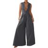 imageSOLY HUX Womens Zipper Front Wide Leg Jumpsuit Summer Mock Neck Sleeveless Elegant RomperPure Dark Grey