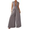imageSOLY HUX Womens Zipper Front Wide Leg Jumpsuit Summer Mock Neck Sleeveless Elegant RomperPure Grey