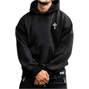imageSOLY HUX Hoodies for Men Graphic Print Drawstring Drop Shoulder Long Sleeve Sweatshirt Pullover TopsBlack Cross