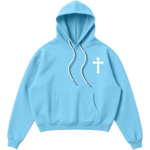 imageSOLY HUX Hoodies for Men Graphic Print Drawstring Drop Shoulder Long Sleeve Sweatshirt Pullover TopsBlue Cross