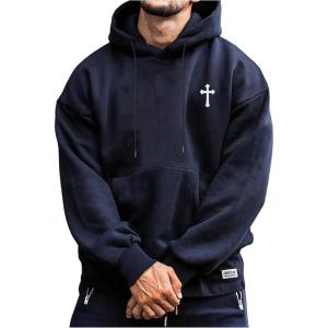 imageSOLY HUX Hoodies for Men Graphic Print Drawstring Drop Shoulder Long Sleeve Sweatshirt Pullover TopsDark Blue Cross