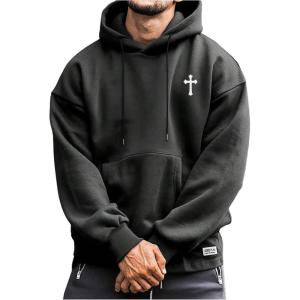 imageSOLY HUX Hoodies for Men Graphic Print Drawstring Drop Shoulder Long Sleeve Sweatshirt Pullover TopsDark Grey Cross