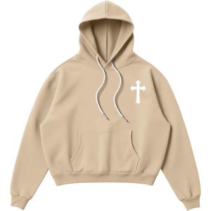 imageSOLY HUX Hoodies for Men Graphic Print Drawstring Drop Shoulder Long Sleeve Sweatshirt Pullover TopsKhaki Cross