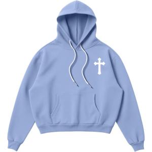 imageSOLY HUX Hoodies for Men Graphic Print Drawstring Drop Shoulder Long Sleeve Sweatshirt Pullover TopsLight Blue Cross