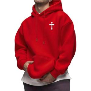 imageSOLY HUX Hoodies for Men Graphic Print Drawstring Drop Shoulder Long Sleeve Sweatshirt Pullover TopsRed Cross