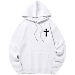 imageSOLY HUX Hoodies for Men Graphic Print Drawstring Drop Shoulder Long Sleeve Sweatshirt Pullover TopsWhite Cross