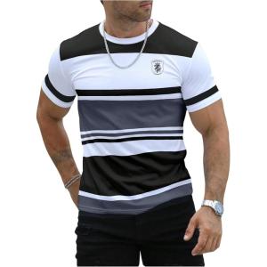 imageSOLY HUX Mens Color Block Striped T Shirt Short Sleeve Round Neck Summer Tops Casual TeeBlack and Grey