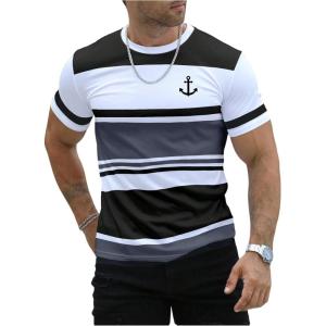 imageSOLY HUX Mens Color Block Striped T Shirt Short Sleeve Round Neck Summer Tops Casual TeeBlack and Grey Striped