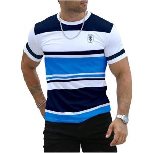 imageSOLY HUX Mens Color Block Striped T Shirt Short Sleeve Round Neck Summer Tops Casual TeeBlue and White