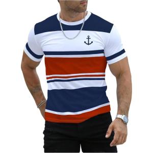 imageSOLY HUX Mens Color Block Striped T Shirt Short Sleeve Round Neck Summer Tops Casual TeeRed and White
