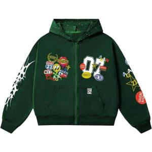 imageSOLY HUX Mens Graphic Oversized Hoodies Y2k Zip Up Long Sleeve Hooded Sweatshirt Jacket StreetwearArmy Green