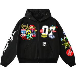imageSOLY HUX Mens Graphic Oversized Hoodies Y2k Zip Up Long Sleeve Hooded Sweatshirt Jacket StreetwearBlack Graphic