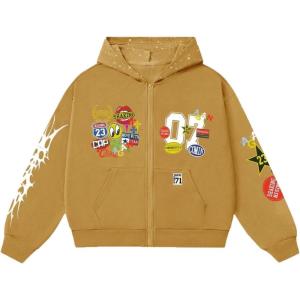 imageSOLY HUX Mens Graphic Oversized Hoodies Y2k Zip Up Long Sleeve Hooded Sweatshirt Jacket StreetwearBrown Graphic