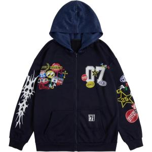 imageSOLY HUX Mens Graphic Oversized Hoodies Y2k Zip Up Long Sleeve Hooded Sweatshirt Jacket StreetwearDark Blue