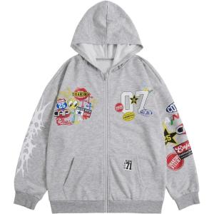 imageSOLY HUX Mens Graphic Oversized Hoodies Y2k Zip Up Long Sleeve Hooded Sweatshirt Jacket StreetwearGrey Graphic