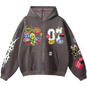 imageSOLY HUX Mens Graphic Oversized Hoodies Y2k Zip Up Long Sleeve Hooded Sweatshirt Jacket StreetwearGrey Multi