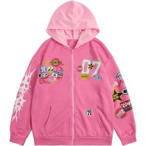 imageSOLY HUX Mens Graphic Oversized Hoodies Y2k Zip Up Long Sleeve Hooded Sweatshirt Jacket StreetwearPink Graphic