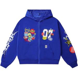 imageSOLY HUX Mens Graphic Oversized Hoodies Y2k Zip Up Long Sleeve Hooded Sweatshirt Jacket StreetwearRoyal Blue