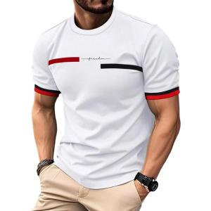imageSOLY HUX Mens Graphic Tees Letter Print T Shirts Crew Neck Short Sleeve Striped Summer TopsWhite Letter Print
