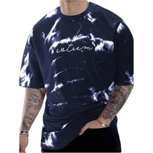imageSOLY HUX Mens Graphic Tie Dye T Shirt Letter Print Crew Neck Short Sleeve Casual Summer Tee TopsDark Blue Letter