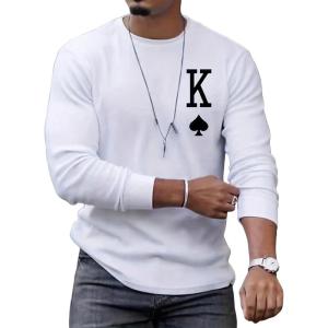 imageSOLY HUX Mens T Shirts Playing Card Graphic Print Long Sleeve Round Neck Tee Tops White Letter L