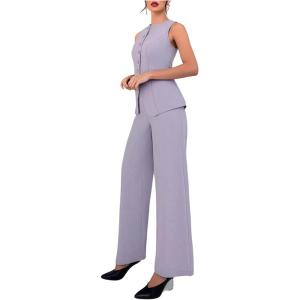 imageSOLY HUX Womens 2 Piece Business Casual Outfit Button Down Boat Neck Sleeveless Vest and Pants SetPlain Mauve Purple