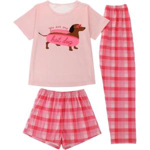 imageSOLY HUX Womens 3 Piece Pajamas Short Sleeve Sleepwear Top and Shorts Pants Pjs Set Lounge SetPink Graphic