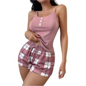 imageSOLY HUX Womens Cami Pajamas Sleeveless Sleepwear Plaid Shorts 2 Piece Lounge SetDusty Pink